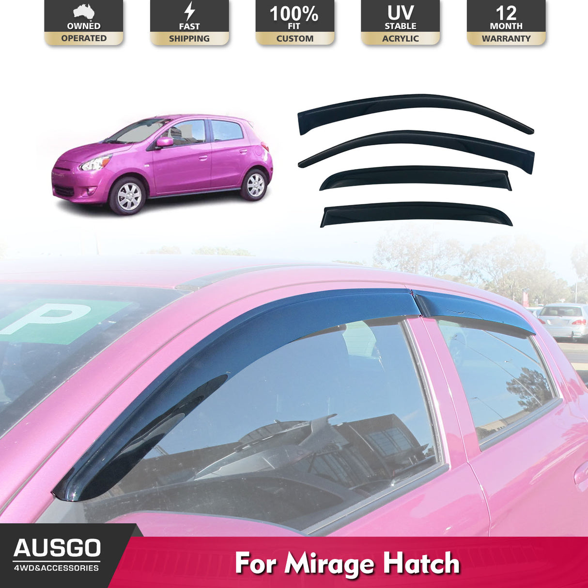 Weather Shields for Mitsubishi Mirage Hatch 5D 2012-Onwards