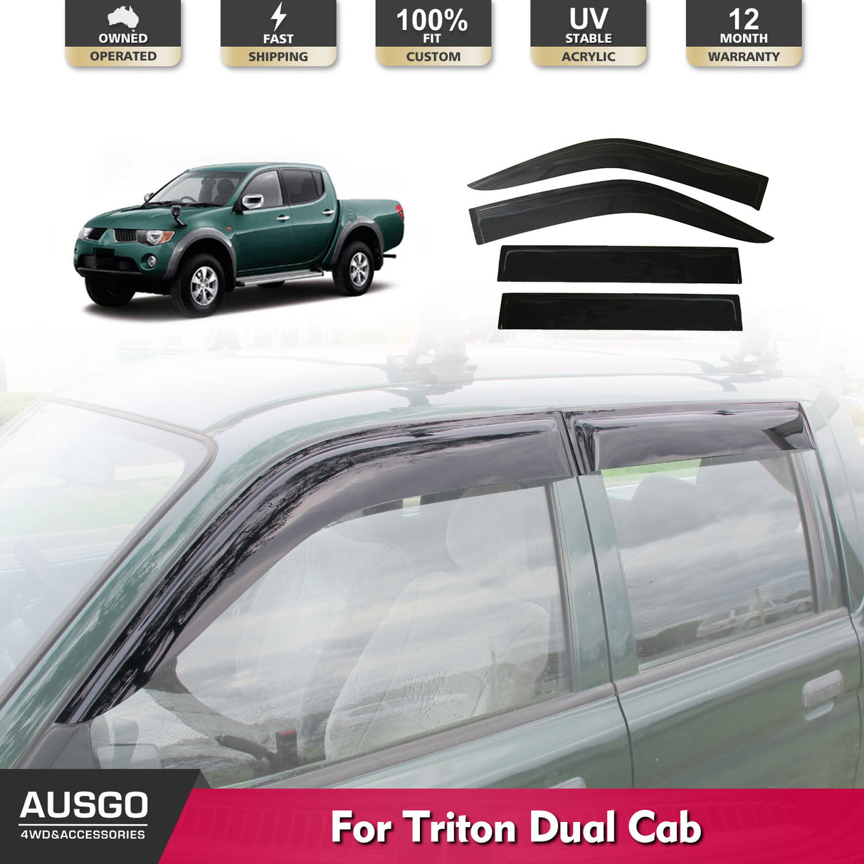 Weather Shields for Mitsubishi Triton MK Series Dual Cab 1996-2006