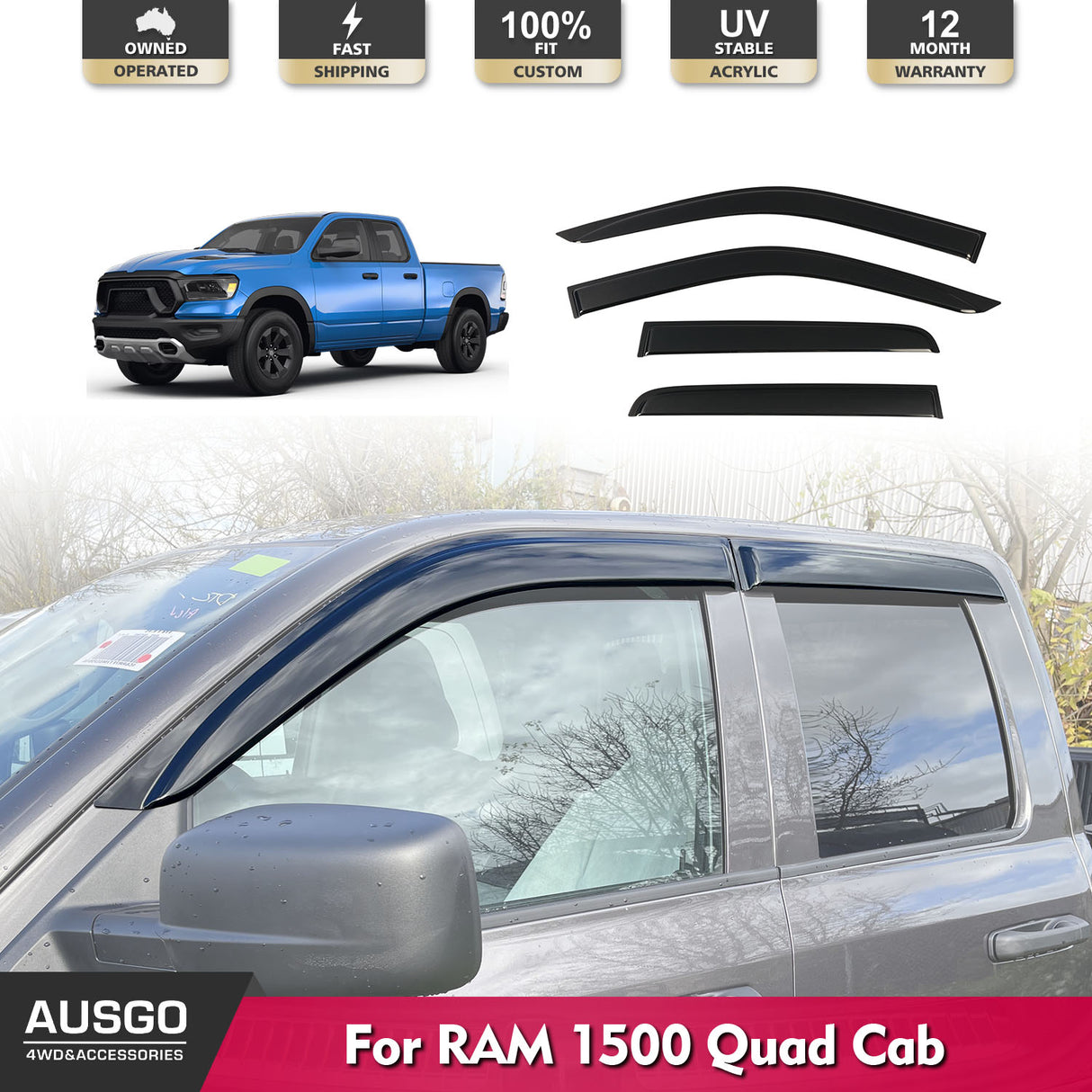 Luxury Weather Shields for RAM 1500 DS Series Quad Cab 2017-2022