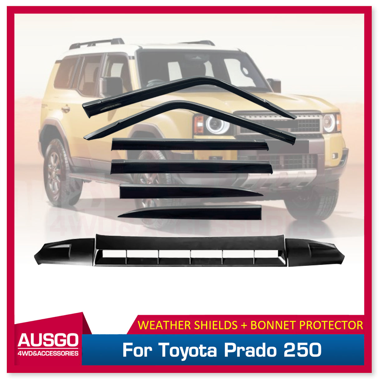 Stainless Trim Weather Shields + Bonnet Protector for Toyota Land Cruiser Prado 250 J250 LC250 2024-Onwards