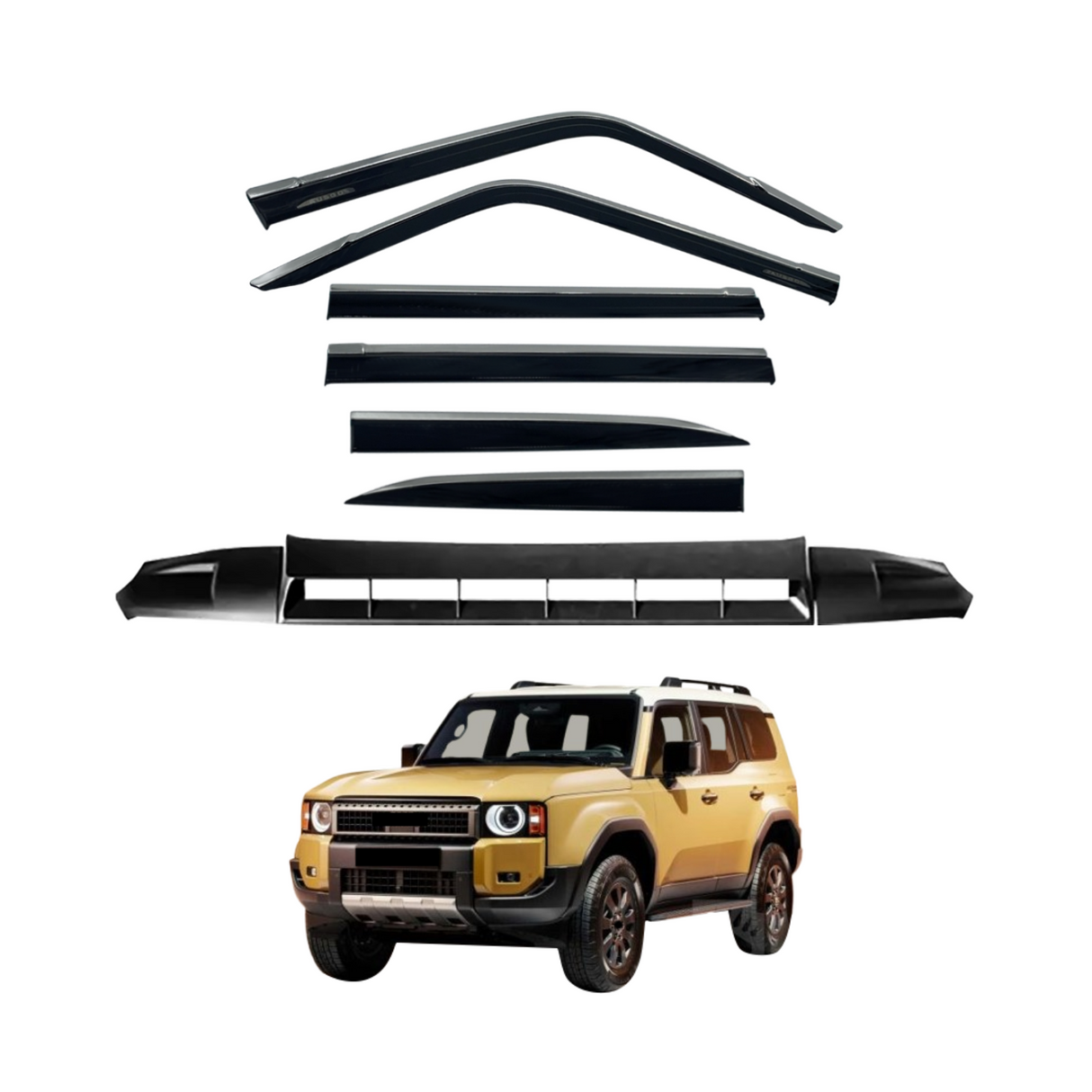 Stainless Trim Weather Shields + Bonnet Protector for Toyota Land Cruiser Prado 250 J250 LC250 2024-Onwards