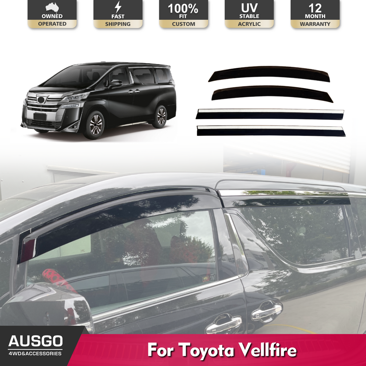 Stainless Trim Weather Shields for Toyota Vellfire 2015-2024