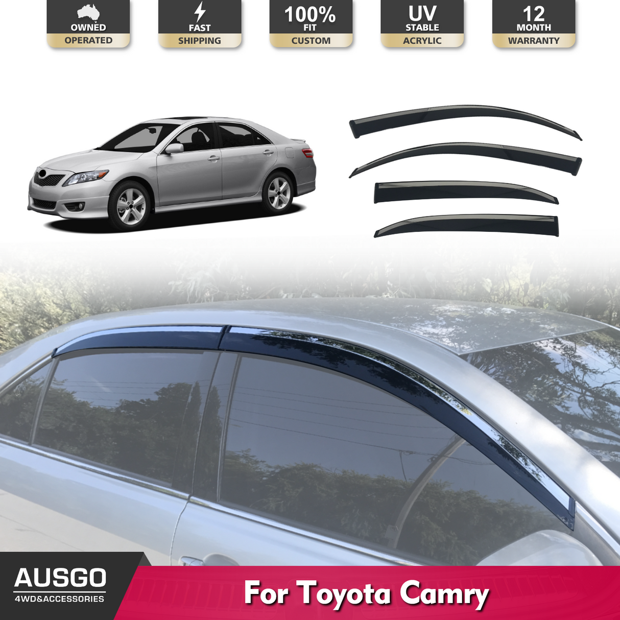 Stainless Trim Weather Shields for Toyota Camry 2006-2012