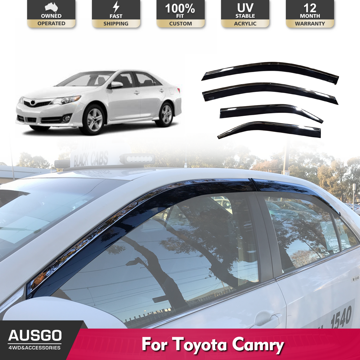 Stainless Trim Weather Shields for Toyota Camry 2012-2015