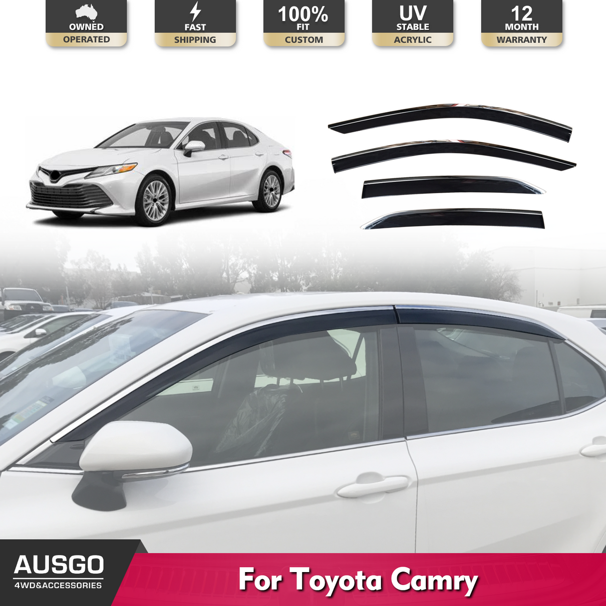 Stainless Trim Weather Shields for Toyota Camry 2017-2024