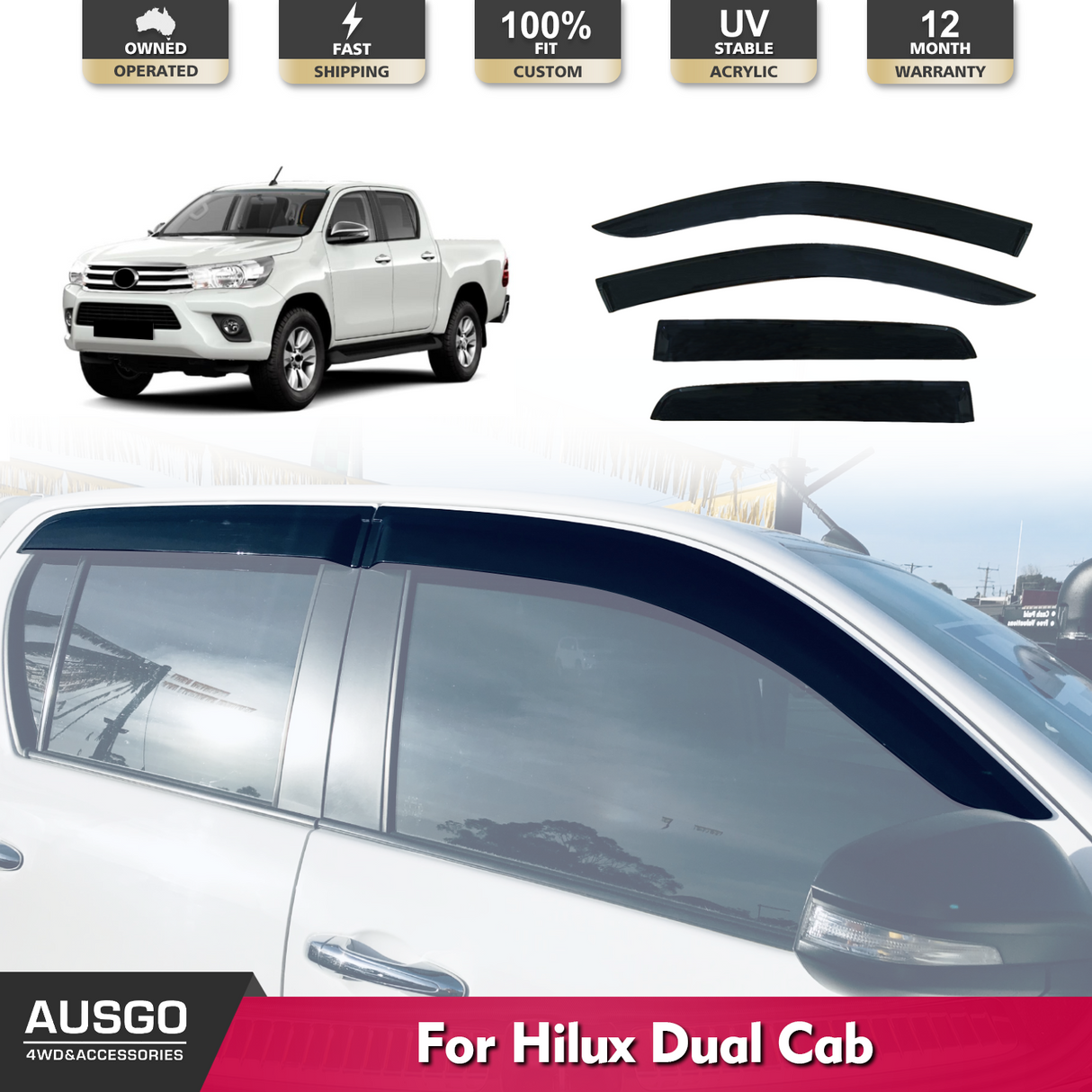 Injection Weather Shields for Toyota Hilux Dual Cab 2015-Onwards