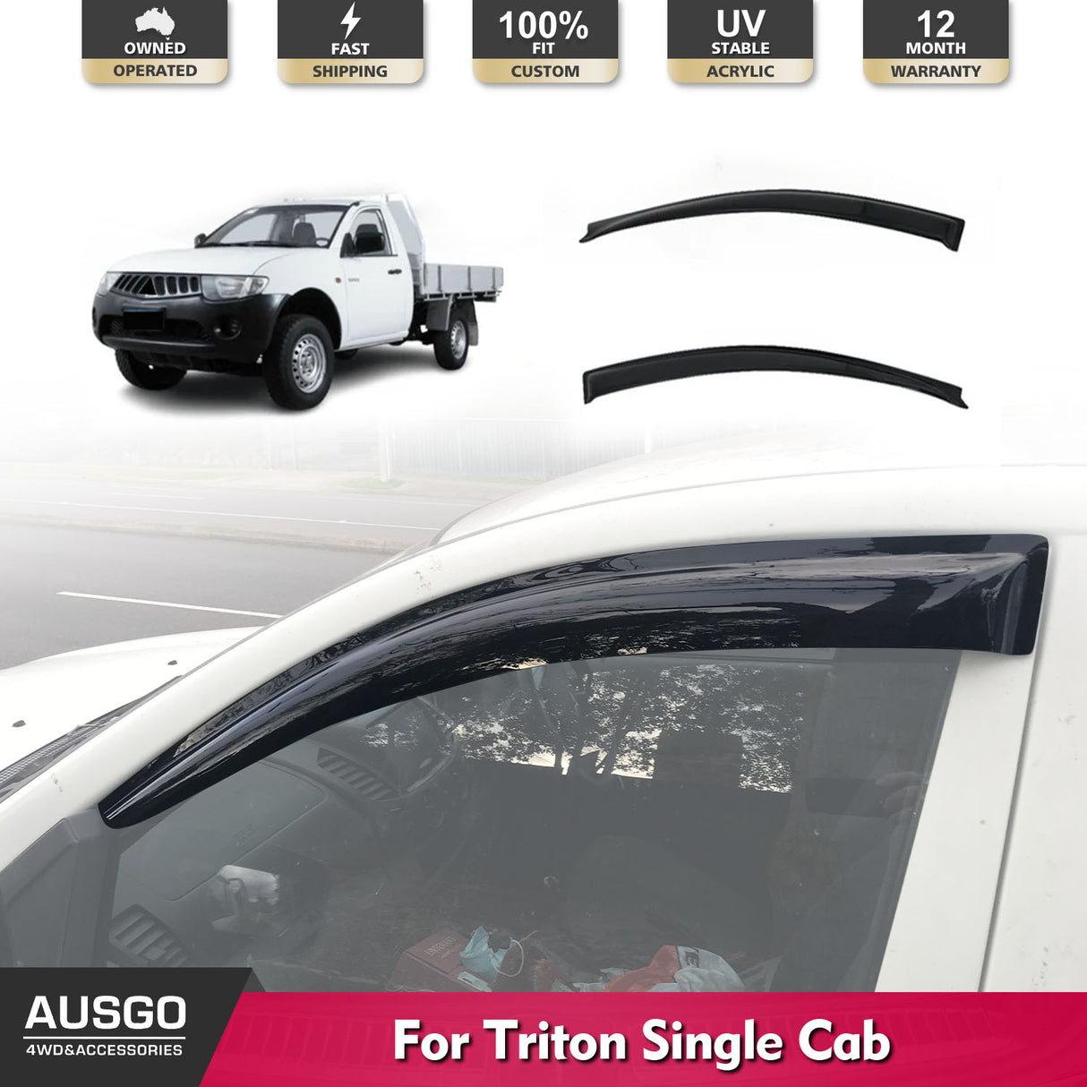 Luxury Weather Shields for Mitsubishi Triton Single Cab 2006-2015 with Extended Mirror