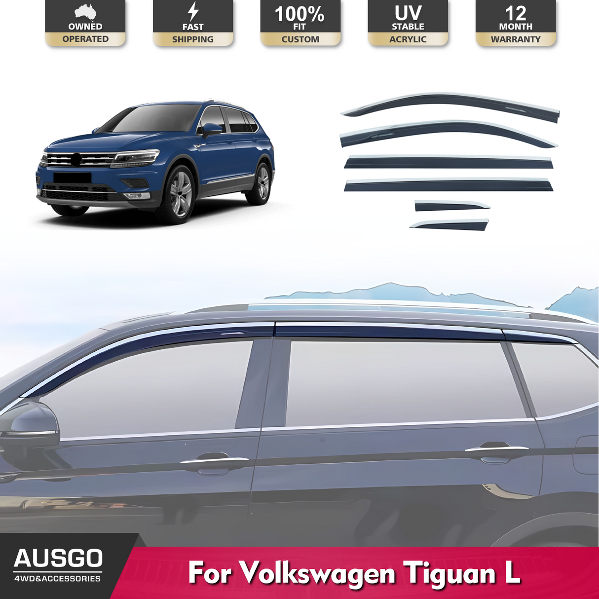 Stainless Trim Weather Shields for Volkswagen Tiguan L Allspace 2016-Onwards