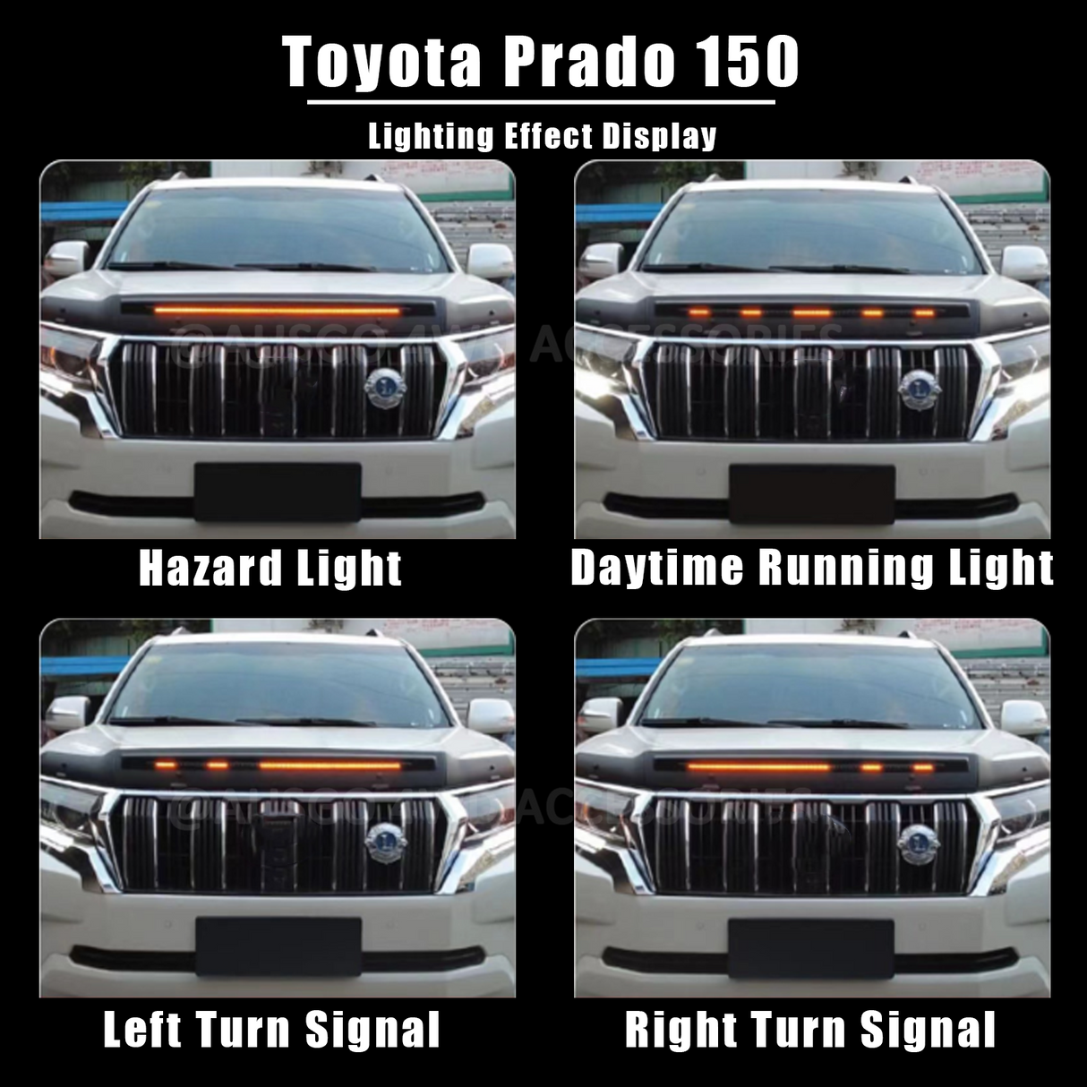 LED Light Injection Bonnet Protector 3PCS for Toyota Landcruiser Prado 150 Series 2018+