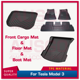 Front + Rear Boot Mats Cargo Mats + Floor Mats for Tesla Model 3 2019-2021 Boot Mat Boot Liner Car Mats