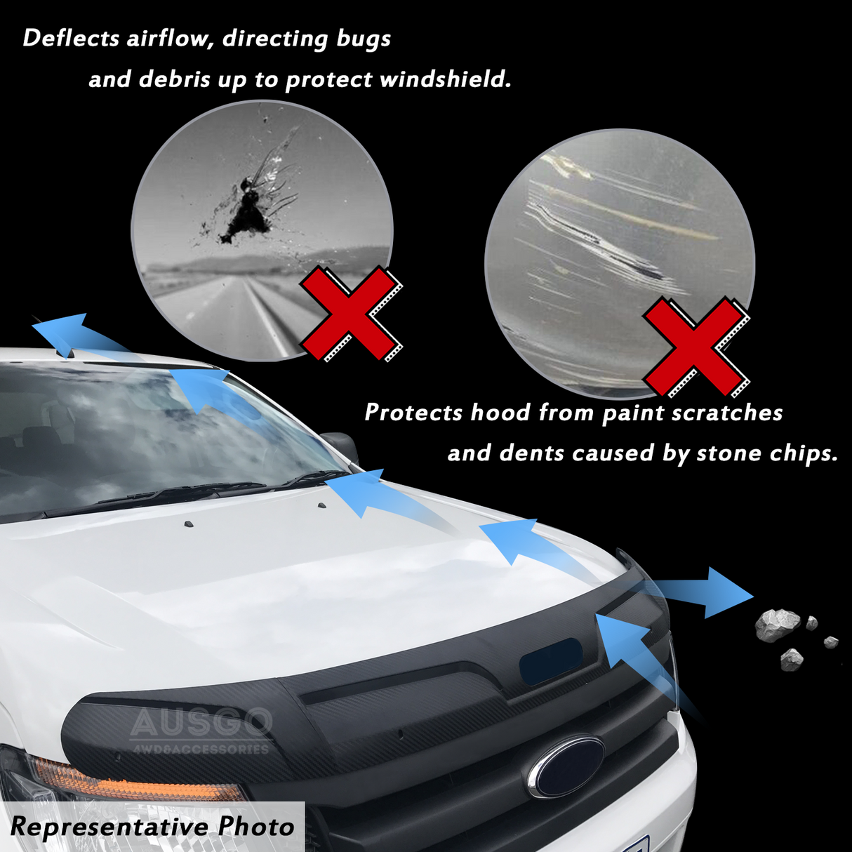 Luxury Weather Shields + Bonnet Protector for Mitsubishi Triton Single Cab 2006-2015 with Extended Mirror