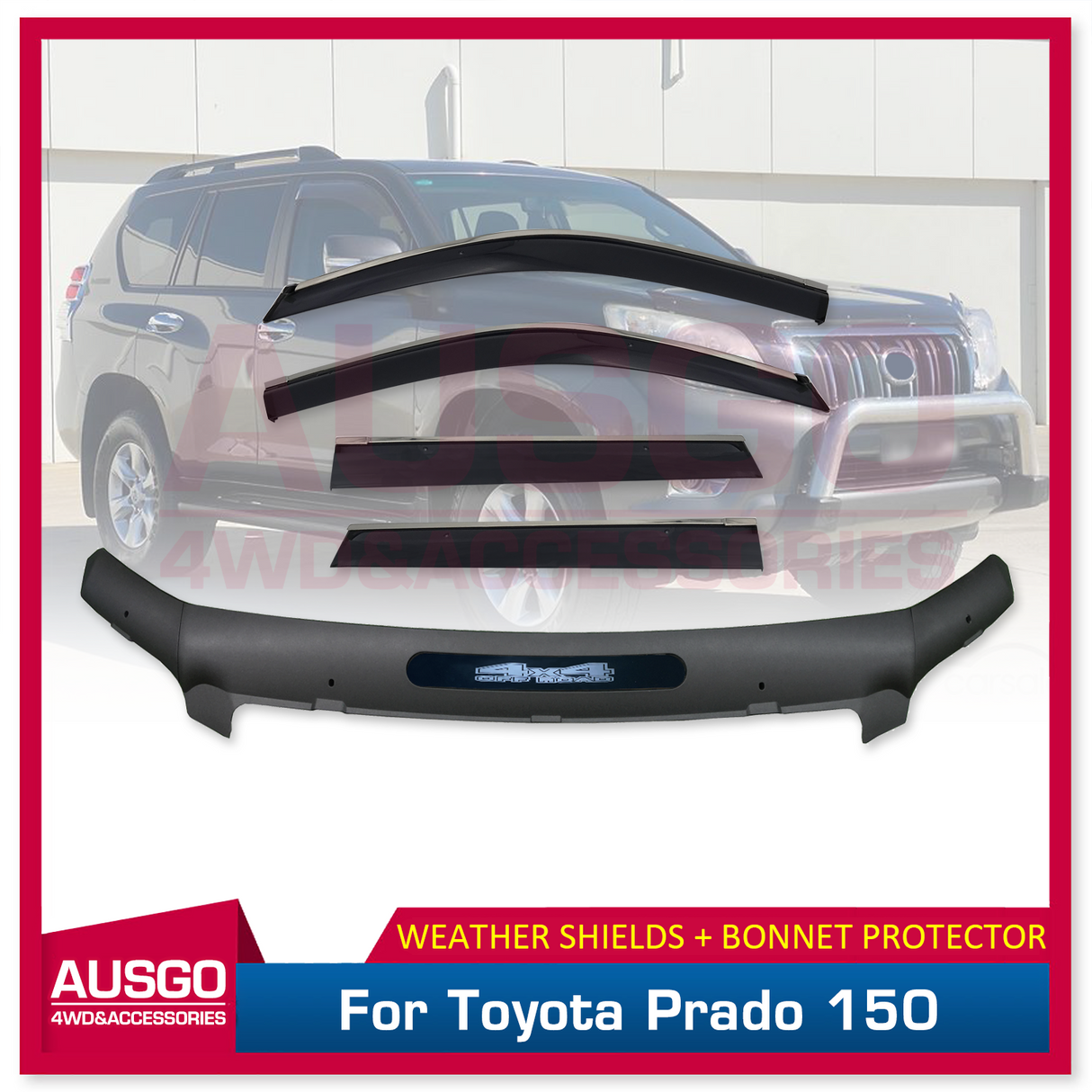 Stainless Trim Weather Shields + Bonnet Protector for Toyota Land Cruiser Prado 150 2010-2013