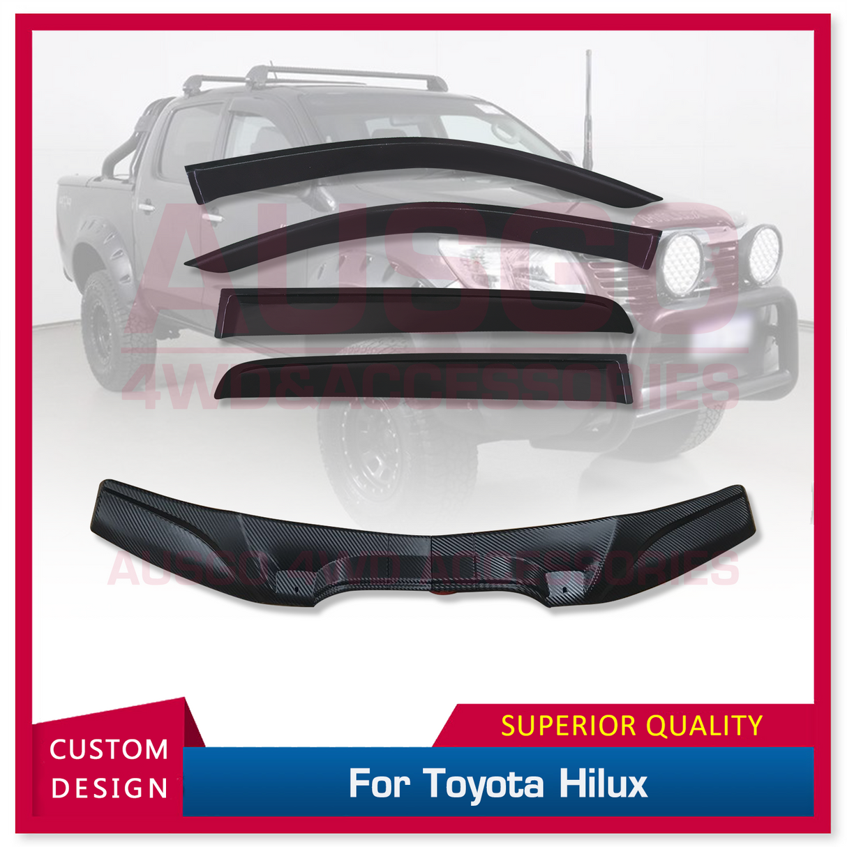 Injection Weather Shields + Bonnet Protector for Toyota Hilux Dual Cab 2011-2015