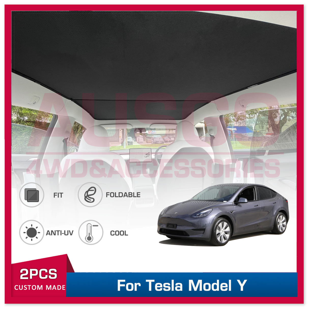 Magnetic Glass Roof Sunshade for Tesla Model Y 2022-Onwards UV Protection Mesh Cover Sunroof Sun Shade 2PCS