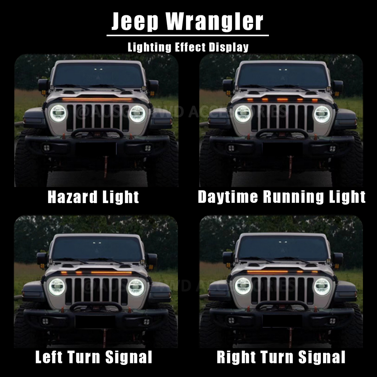 Bonnet Protector with LED Light for Jeep Wrangler JK Series 4 Doors 2007-2018