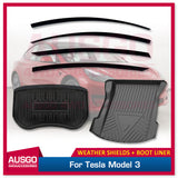 Injection Weather Shields + 3D TPE FRONT + REAR Cargo Mat for Tesla Model 3 2021-2023 Boot Mat Boot Liner Weathershields Window Visors